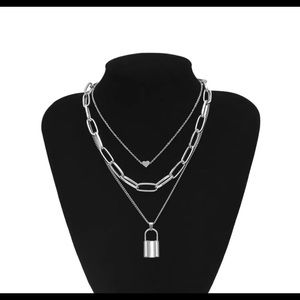 Lock & heart chunky layered necklace